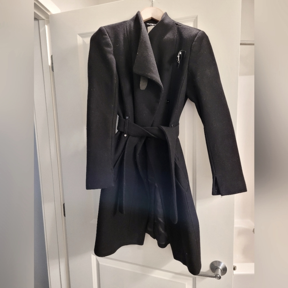 Black Wool Dress Coat - Mango size Small